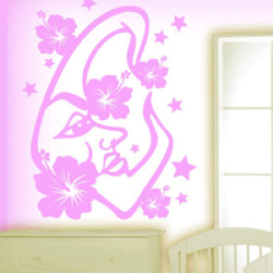Stickers Enfant Lune Aux Hibiscus Etoilées Stickers Enfant Lune Aux Hibiscus Etoilées